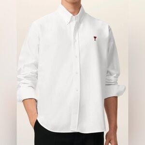 AMI UNISEX WHITE COTTON BUTTON-DOWN AMI DE COEUR SHIRT